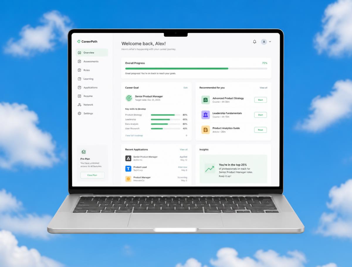 nextstep career dashboard shown on a laptop against a blue sky